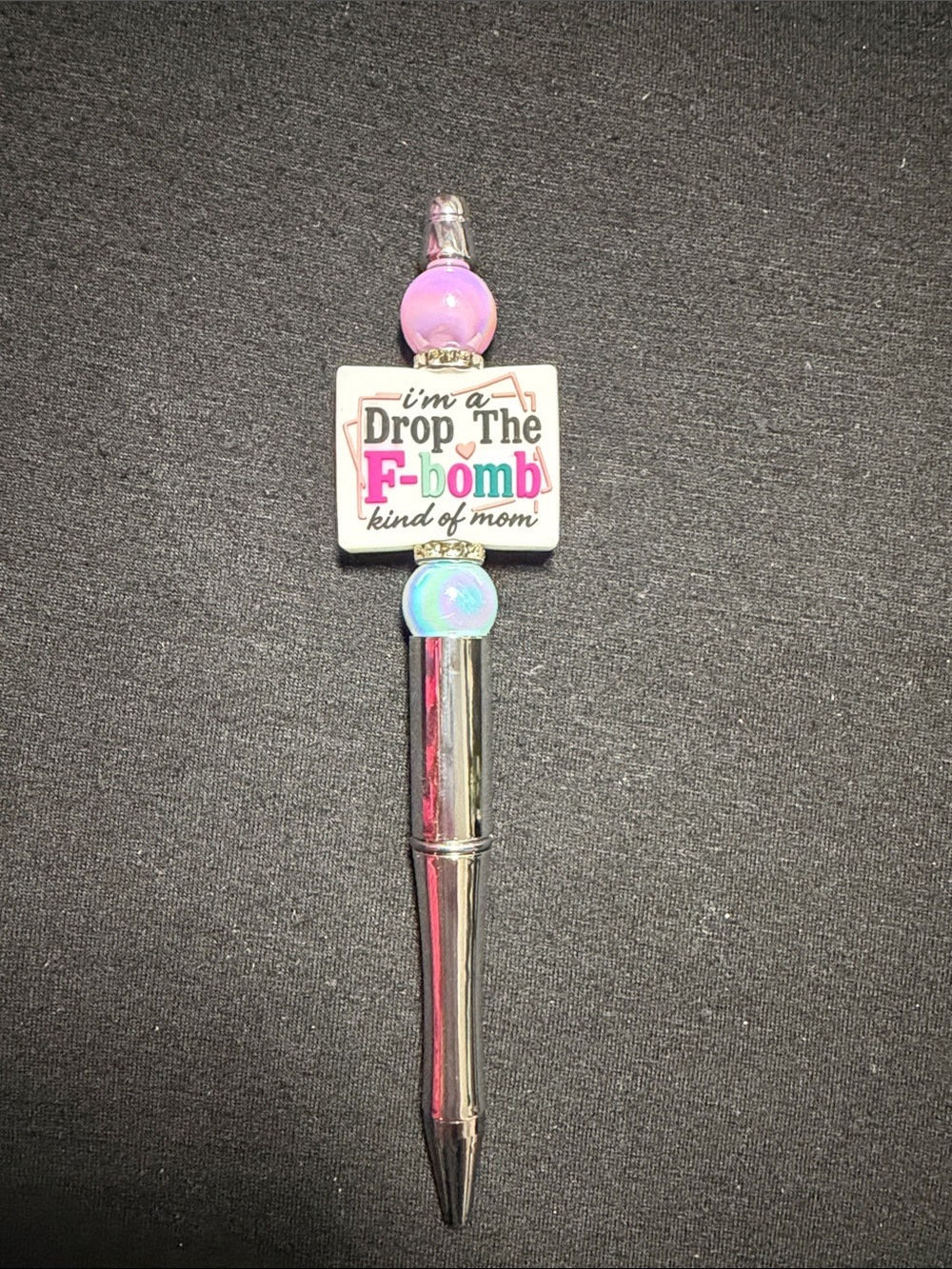 F-bomb Mom Beaded Pen — Pink & Silver